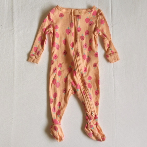 joe fresh strawberry cotton 2-way zipper footie sleeper pajamas 0-3 months baby - Picture 1 of 6